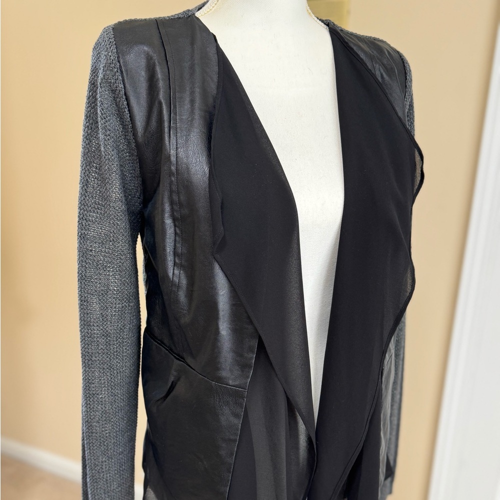 Gracia Black and Gray Leather Jacket with Asymmetrical Design